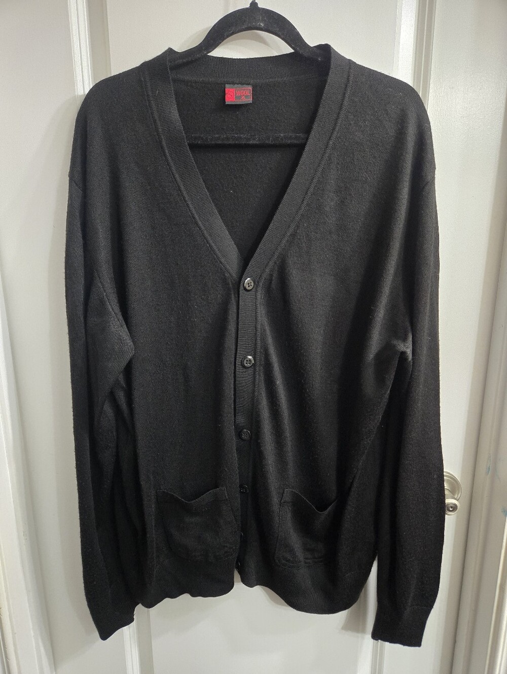 Wool Black Men's Cardigan Sweater V-neckline Size XL